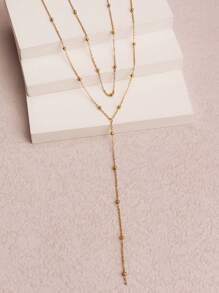 1 pièce Collier chaîne de perles en acier inoxydable doré, collier long et superposé design personnalisé pour femmes, convient aux occasions formelles, aux vacances et aux cadeaux