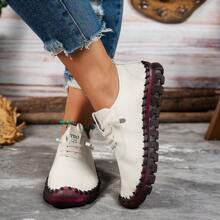 1 par de tênis femininos casuais, atléticos, macios e confortáveis, versáteis para uso diário e ao ar livre - Branco - Ver 3