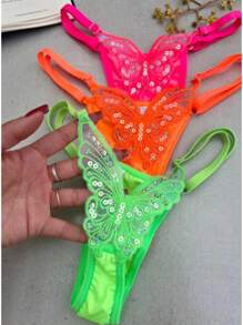 Butterfly Panties Sexy Lingerie With Sensual Adjustment For Women Microfiber Thong - Pink - View 2