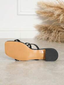 Women's Spring/Summer Fashion Square Toe Multi-Strap Low Heel Sandals, Ladies Comfortable Breathable Versatile Non-Slip Chunky Heel Slides - Black - View 7