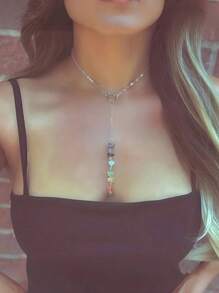 1 Pieza Collar Con Piedra De Cristal Curativo De Siete Chakras - Multicolor - Ver 1