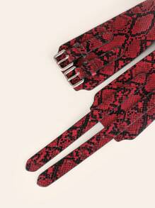 1pc Vintage Double Breasted Snake Skin Pattern Waist Cincher Belt For Women - Red - View 4