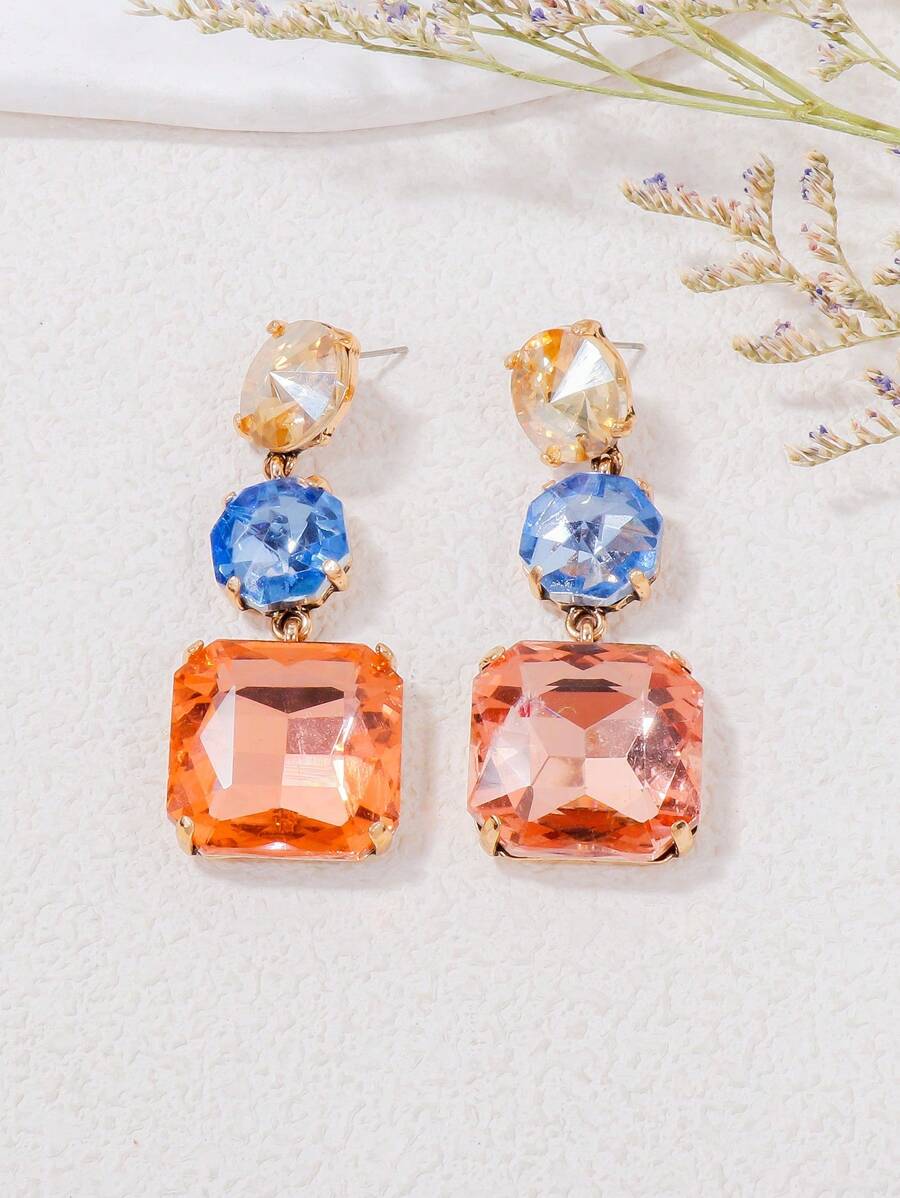 juran 1 Đôi bông tai dáng dài tối giản, bất đối xứng, đính đá lấp lánh. - Rượu sâm banh - Xem 1