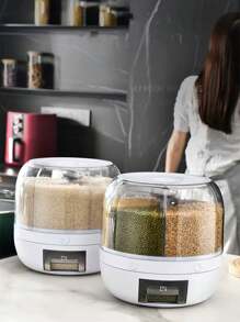 1 pieza Balde multifuncional y giratorio para almacenar cereales y granos con compartimentos, recipiente hermético para arroz y granos para la cocina, decoración y almacenamiento