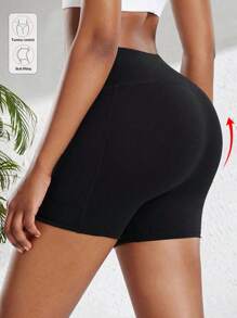 Short de yoga pour femmes avec poches, short de cyclisme noir, short taille haute ajusté sans couture avec contrôle du ventre et effet galbant pour les fesses, cyclisme, course, gym et sports - Noir - Voir 5