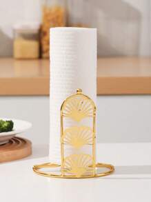 1pc Gold Metal Floral Design Freestanding Paper Towel Holder, Suitable For Rolled Paper Storage, Home Decor, Desk, Home Organization And Storage, Room Decor, Bedroom, Kitchen Accessories, Kitchen Tools, Kitchen Organization, Travel, Holiday, Tissue Box Holder, Family Gathering, Kitchen Dining Table Decor - Multicolor - View 2