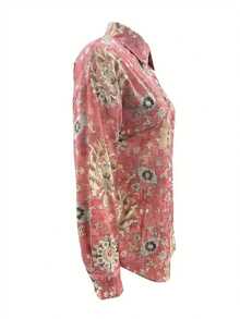 Women's New Spring/Autumn Casual Long Sleeve Collar Printed Button-Down Shirt - Pink - View 3