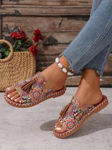 Travachic 女士流苏装饰平底凉鞋、沙滩湿脚拖鞋、女士防滑时尚百搭户外拖鞋 - 彩色 - 查看 6