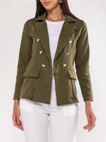 Blazer Feminino Elegante Terninho Social Alfaiataria Com Botões - Verde Militar - Visão 4