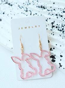 1 Pair Acrylic Rabbit Ear Earrings, Hollow Mirrored Pink With Cute Rabbit Tail, Suitable For Women, Easter Holiday Gift Jewelry