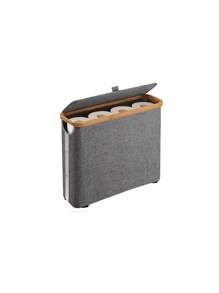 1pc Bohemian Style Black Bamboo Tissue Paper Holder With Storage Basket - Foldable Rectangular Bathroom Storage Box With Lid, Polyester Fiber, Fragrance Free, Suitable For Home And Office Back To School