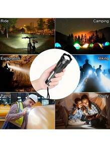 1pc Multifunctional Ultra Bright Flashlight, 7 Modes, Type-C Rechargeable Flashlight With Lithium Battery, Adjustable Focal Length, COB Side Light, Black Flashlight, Suitable For Outdoor Hiking/Camping/Fishing/Hiking