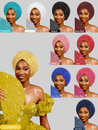 1 st traditionellt huvudbonad med flera lager av paljetter för kvinnor, lämplig för bröllop och högtidsgåvor, alla årstider, traditionell huvudbonad för abaya för kvinnor