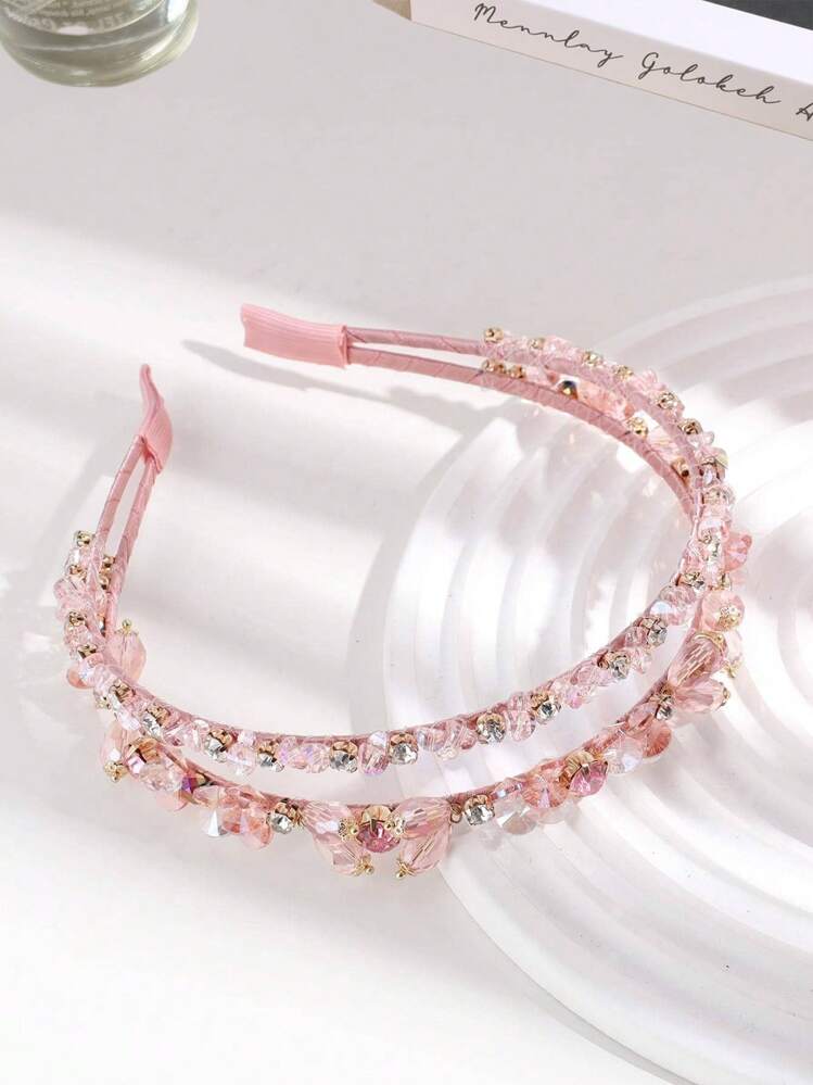 1 قطعة شريط رأس أنيق وأنيق مرصع بالكريستال، مناسب للارتداء اليومي وكهدية للعطلات، اكسسوار شعر، شريط شعر، شريط رأس، اكسسوارات الرأس - وردي - مشاهدة 1