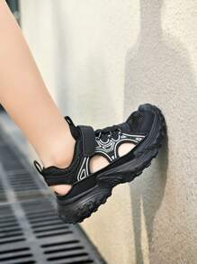 儿童运动凉鞋，夏季透气网面软底轻便休闲跑步鞋，适合沙滩玩耍和日常休闲 - 黑色 - 查看 2