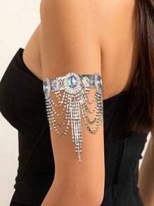 1pc Silver Personalized Fashion Multi-Layer Tassel Rhinestone Arm Bracelet Chain, Body Jewelry For Party