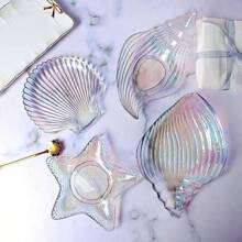 Ocean Glass Plate Irregular Meal Plate Dessert Salad Plate Dried Fruit Snack Decoration Sea Snail Sea Star Shell Plate - 金邊海螺1 - 查看 8