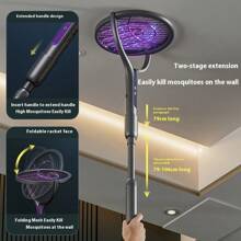 1个可折叠电蚊拍，USB Type-C充电，2800V物理灭蚊器，带可伸缩手柄和旋转折叠机构，多层网罩和紫外线吸引技术，适用于室内外使用 - 家居、卧室、厨房、办公室、露台 - 彩色 - 查看 5