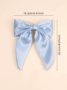 1pc Girls Blue Big Bow Hair Clips With Tail, Fashion Large Solid Color Hair Bows, Girls Elegant Satin Hairpins For Daily, Hair Accessories - Blue - View 7