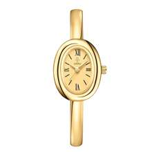 YaLaLuSi 1pc Ladies Elegant Style Quartz Watch Temperament Simple Golden Bracelet Style Ladies Watch Luxury Oval Dial Push Button Design Wear Suitable For Dress Party Daily Wear Gift For Women Valentine's Day Gift