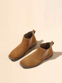 Men's Suede Leather Chelsea Ankle Boots - Camel - View 2