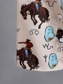 Boys' Bull Skull Print Shirt, Short Sleeve Casual Loose Breathable Holiday Shirt For Summer