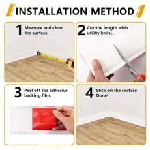 1pc 1M/3Meters/6M Length 8cm Width Self-Adhesive PVC Skirting Board, Flexible Molded Decorative Corner Trim For Home Renovation - White - Multicolor - View 8