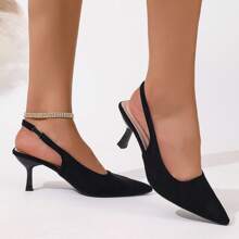 Women's Spring High Heels, Fashionable Versatile Work Shoes, French Style Summer Sandals - Black Suede - View 6