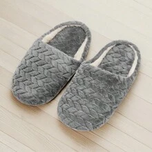 Plush Winter Indoor Slippers Simple Solid Color Warm Anti-Slip Home Shoes For Women