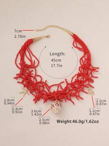 1pc Bohemian Style Pearl & Shell Multilayer Necklace, Suitable For Women Beach Holiday Leisure Accessories - Shell - View 5