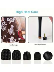 15 Pairs Of 5 Different Size Black High Heel Nail Heel Wear-Resistant Heel Leather Anti-Slip High Heel Accessories