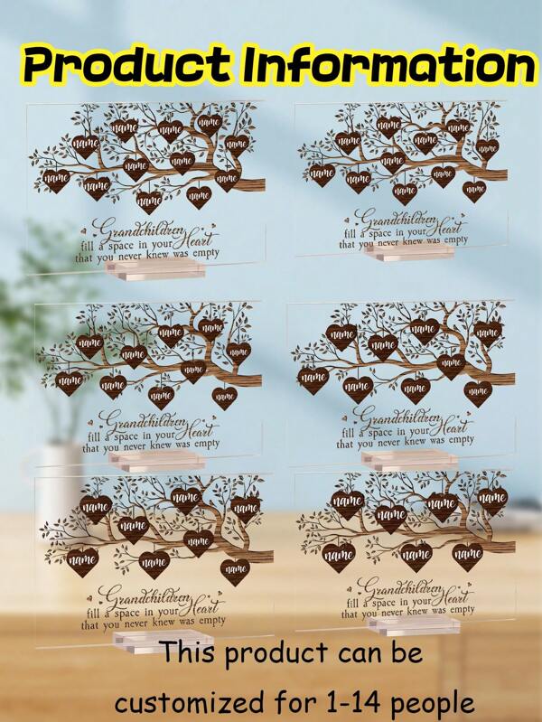 Personalisierte Acryl-Stammbaumtafel für Enkelkinder, individueller Name, Geschenk für Großeltern und Enkelkinder, herzerwärmende Dekoration, Andenken, einzigartig, zum Muttertag, Vatertag, Jahrestag, Heimdekoration, Tischaufsteller