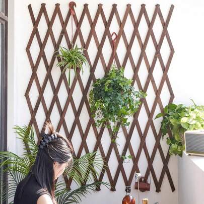 1pc Carbonized Wood Retractable Fence - Multi-Purpose Garden Trellis For Climbing Plants, Outdoor Decorative Wall Panel, Solid Wood Grid For Flower And Grass Enclosure, Home And Garden Decor
