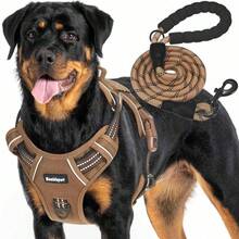 GUIRE Heavy Duty Tactical Dog Harness For Large Dogs, No Pull Adjustable Pet Harness Reflective Service Training Easy Control Pet Vest Military K9 Working Dog Harnesses- Large, Brown 80921 - Large - View 1