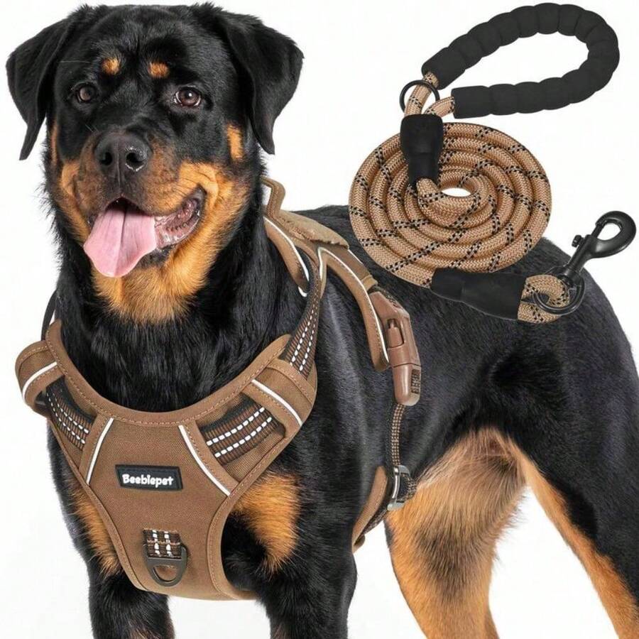 GUIRE Heavy Duty Tactical Dog Harness For Large Dogs, No Pull Adjustable Pet Harness Reflective Service Training Easy Control Pet Vest Military K9 Working Dog Harnesses- Large, Brown 80921 - Large - View 1