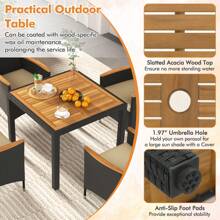 5PCS Dining Table Set For 4 Rattan Conversation Set W/ Umbrella Hole Patio - Beige - View 2