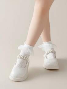 5 Pairs Lace Ruffle Trim Breathable Mesh Teen/Children Short Socks, Princess Style, Comfortable For Spring/Summer - White - View 10