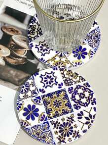 1pc Round Personalized Bohemian Style Colorful Ceramic Coaster With 3D Gold-Plated Effect, Can Be Used As Mug Heat Insulator Or Candle Holder, Suitable For Daily Use At Home And As Exquisite Holiday Gift