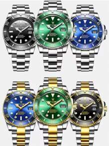 Men's Quartz Watch RLX Functional Steel Strap Water Resistant - Green - View 3