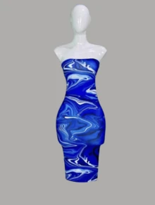 Vestido marmoleado de tubo ajustado de dama sexy y cómodo amolda al cuerpo tela ligera - Azul - Ver 2