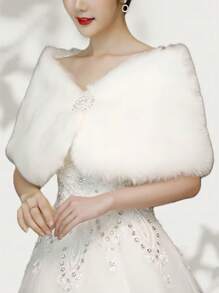 1 Stück eleganter weißer, flauschiger Brautschal, für Braut, für Hochzeitskleider, warmer Plüschschal als Herbstkleidung für Frauen