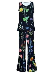 Plus Printed Tank Top And Wide Leg Trousers Set - Multicolor - View 3