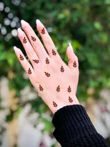 1pc Washable Temporary Y2K Style Red Leaf Hand Tattoo Sticker, Waterproof & Sweat-Proof, Suitable For Fashionable People Daily Use