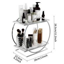 2-Tier Round Gold/Silver Makeup Organizer, Suitable For Bathroom Vanity, Countertop And Cabinet, Can Store Luxury Jewelry And Perfume, With Mirror, Fashionable Corner Decor, Birthday Decor, New Year Gift, Valentine's Day Gift - Gold - View 6