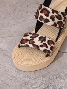 Plus Size Wedge Heel Buckle Leopard Sandals, Summer 2025 New Arrivals Fashion Outdoor Slip-On Sandals