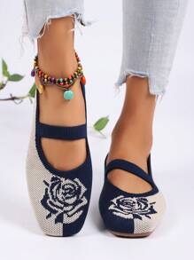 公主休闲春夏编织带方头玛丽珍平底鞋 - 米藍玫瑰色 - 查看 4