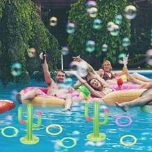 1 Set/2 Sets Summer PVC Water Game Inflatable Cactus Ring Toss Game Set For Summer Swimming Pool Beach Lawn Play Birthday Party Games Water Sports Fun, Beach Essentials, Beach Accessories, Pool Float - Multicolor - View 10