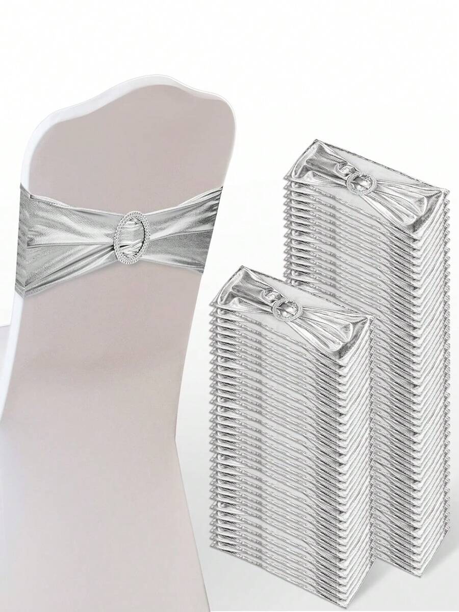 2pcs/10pcs/20pcs High Quality Shiny Silver Spandex Bowknot Elastic Chair Sash, Suitable For Home, Hotel, Party, Wedding, Birthday, Metal Chair Back Bow Ribbon - Silver - View 1