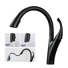 Pull-Out Basin Faucet With Hot/Cold Water Anti-Splash Kitchen Sink Faucet 360° Swivel Spray Modern Bathroom Vanity Faucet Undermount Installation - 黑色 - 查看 1