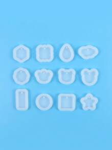 1pc/12pcs Multiple Geometric Pendant Silicone Molds With Hanging Holes, Jewelry UV Resin Molds, Epoxy Resin Necklace Keychain Molds - White - View 11